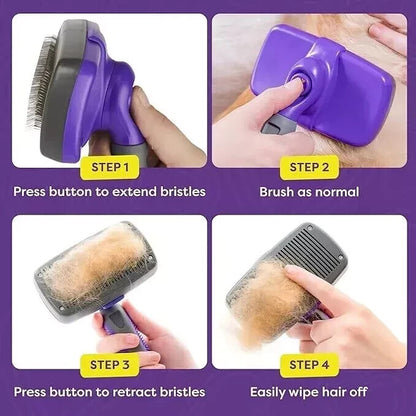 Self Cleaning Dog Cat Slicker Brush Grooming Fur Comb Shedding Hair