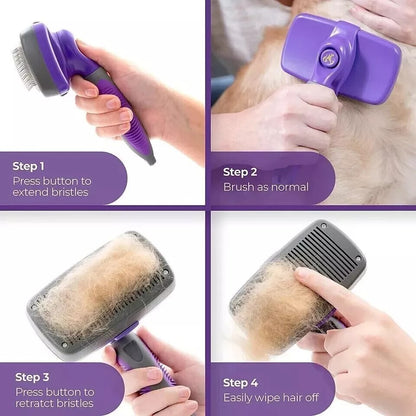 Self Cleaning Dog Cat Slicker Brush Grooming Fur Comb Shedding Hair